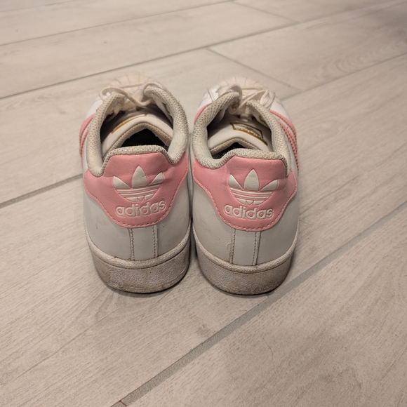 Adidas Original Superstar White and Pink Stripe Women's Sneakers - Picture 3 of 6